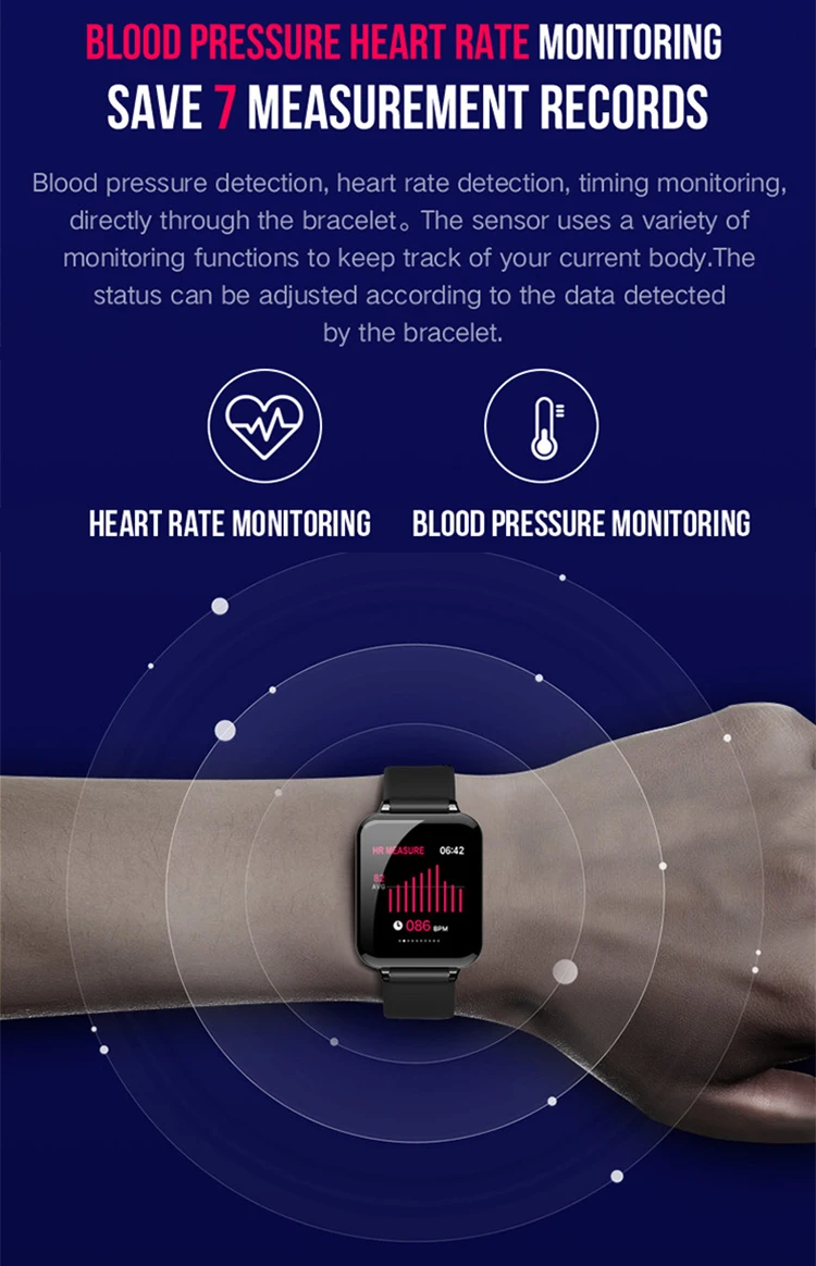 Free shipping to usa 2020 hot selling B57 bracelet touch screen 1.3 inch colorful IP67 blood pressure sport smart watch band