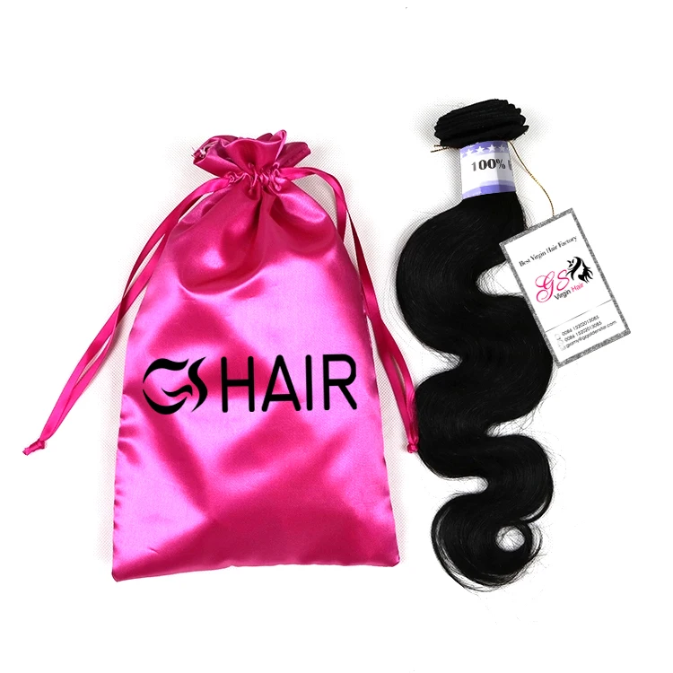Custom Package Drawstring Satin Silk Bag For Hair Extension Bundle,Hair
