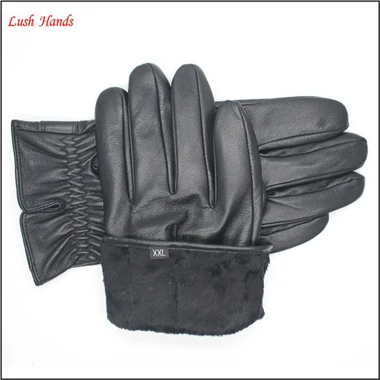 2016 UNISEX fashion black genuine sheepskin gloves