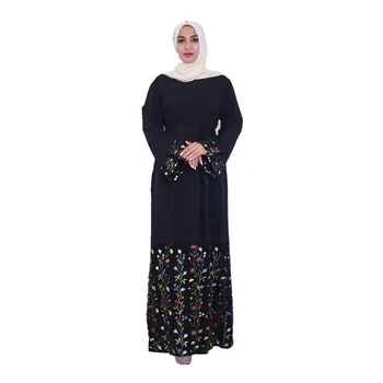 Latest Arrival Dubai  Abaya Long Sleeve Flower Embroidery 