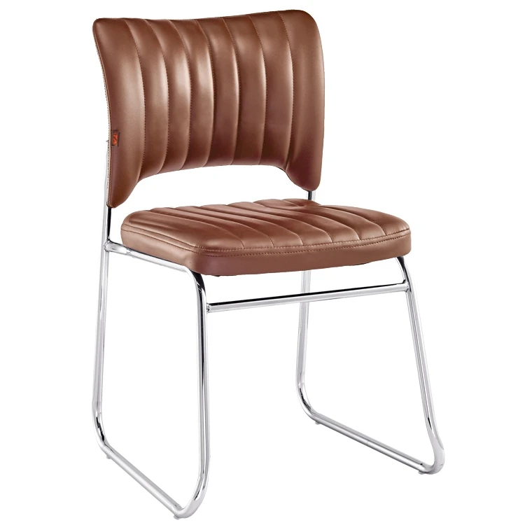 简易钢管会议无轮铬框架pu皮椅