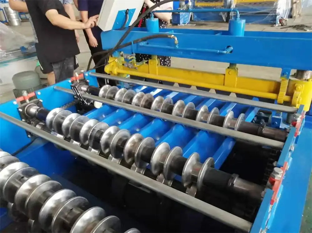 Color steel trapezoidal metal roofing sheet roll forming machine design manufacture