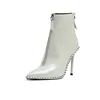 Italian Design Wholesale Zip up Pointed Toe Genuine Leather High Heel Stiletto Ankle White Bridal Ladies Boots