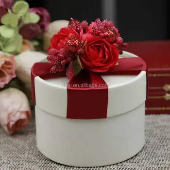 Round Red Flowers Wedding Gift Box Candy Paper Round Red Flowers Wedding Gift Box Candy Paper