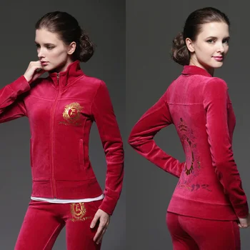 womens red velour tracksuit