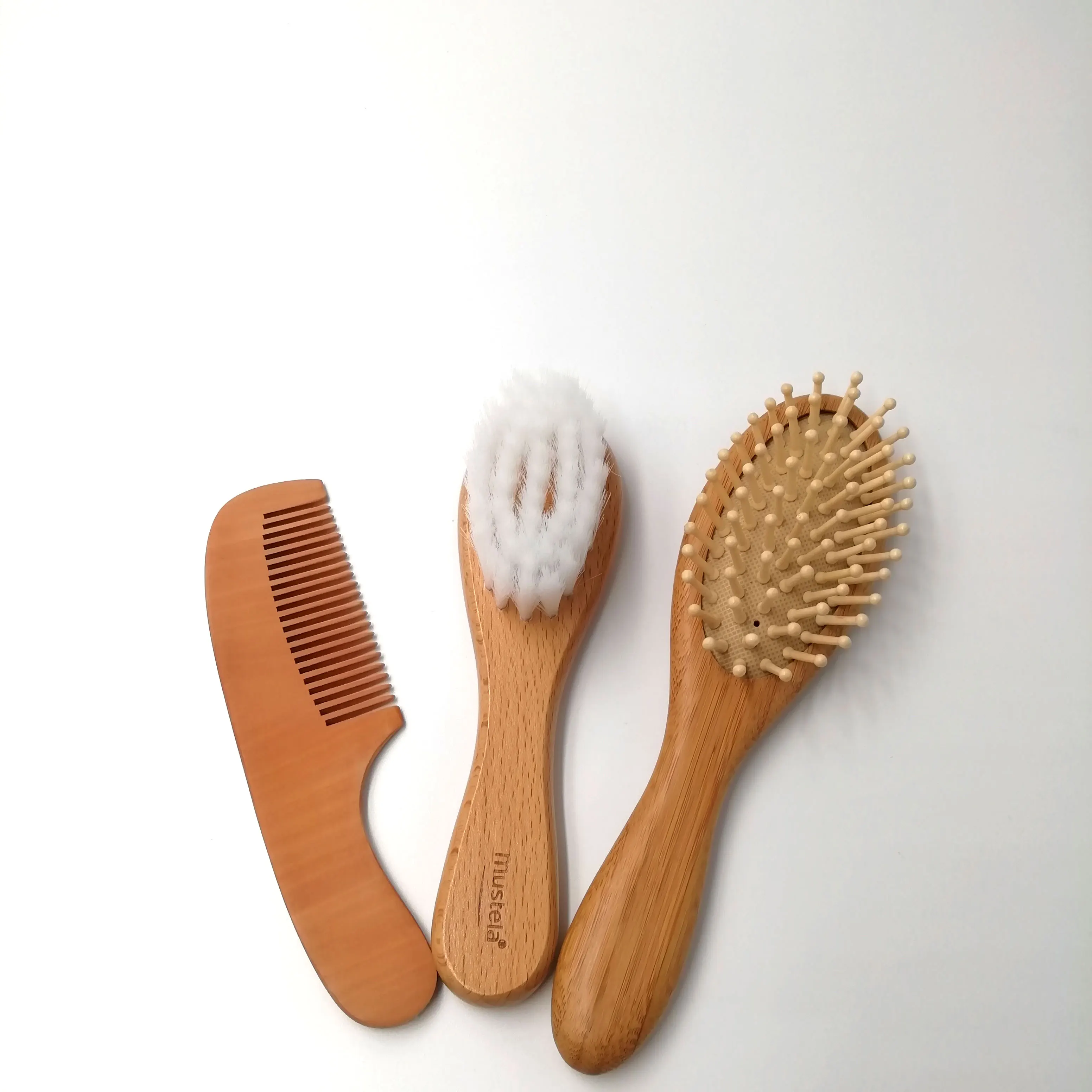Wooden Baby Hair Brush Bottle Baby Brush And Comb Set With Natural Goat
