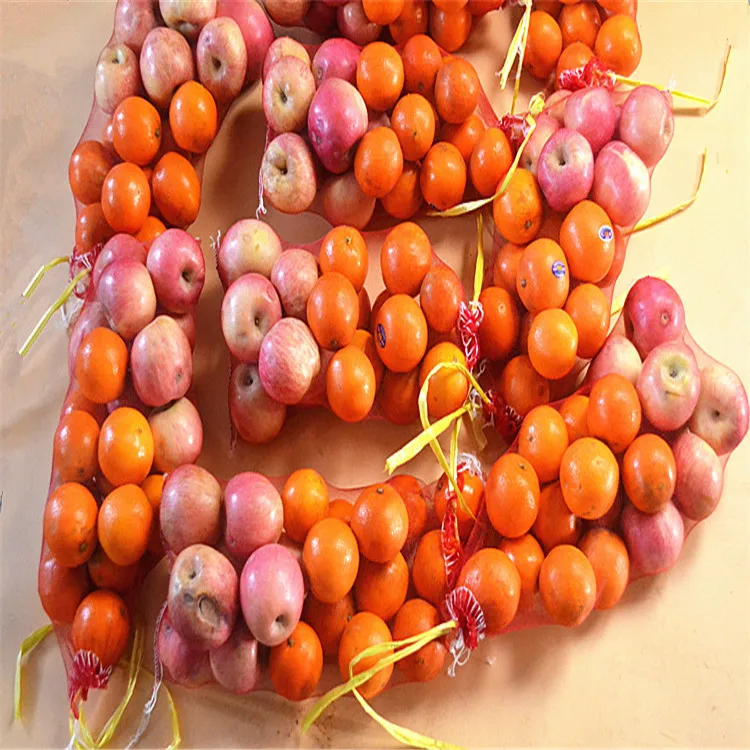 Recycled PE monofilament mesh vegetable bags fruit mesh net bags with tie string
