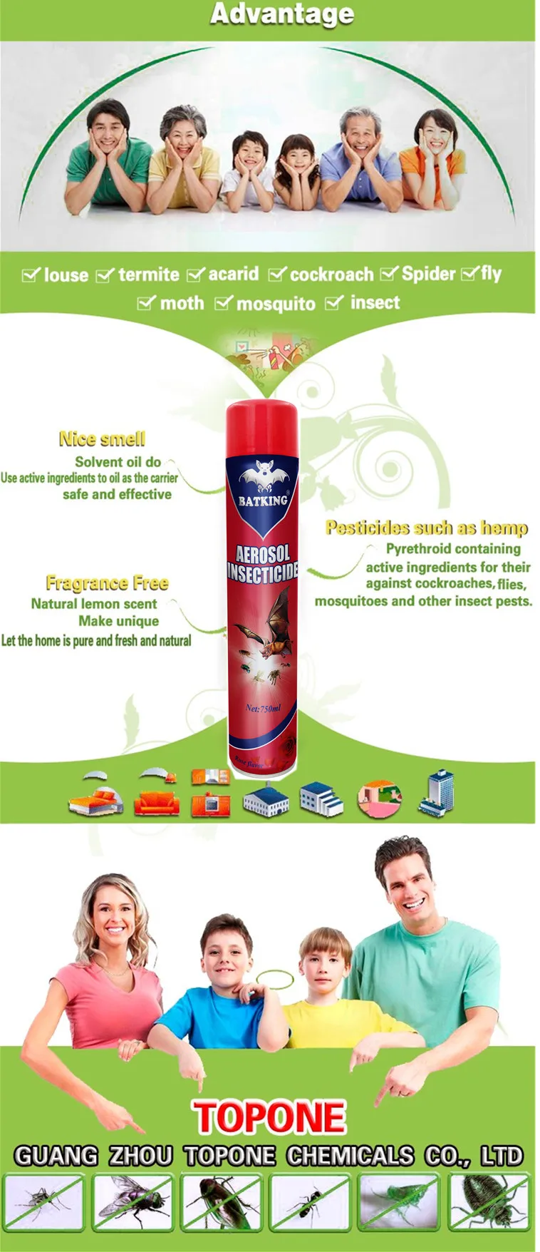 Africa Market Insecticide Spray 750ml Volume insecticide spray Fly Insect Killer Insecticide Spray