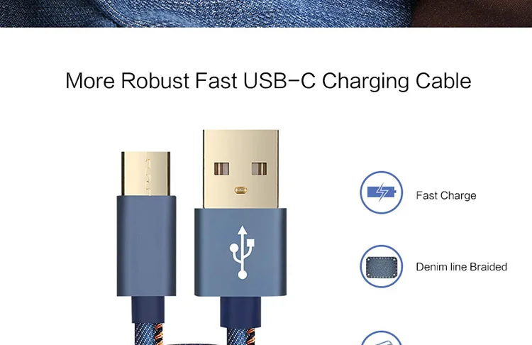 Denim USB Type C Cable Fast Charger Cable Type-C USB Charger Cable for Xiaomi Mi 4C Mi5 4s OnePlus 2 for Nexus 5 5X 6P for MEIZU