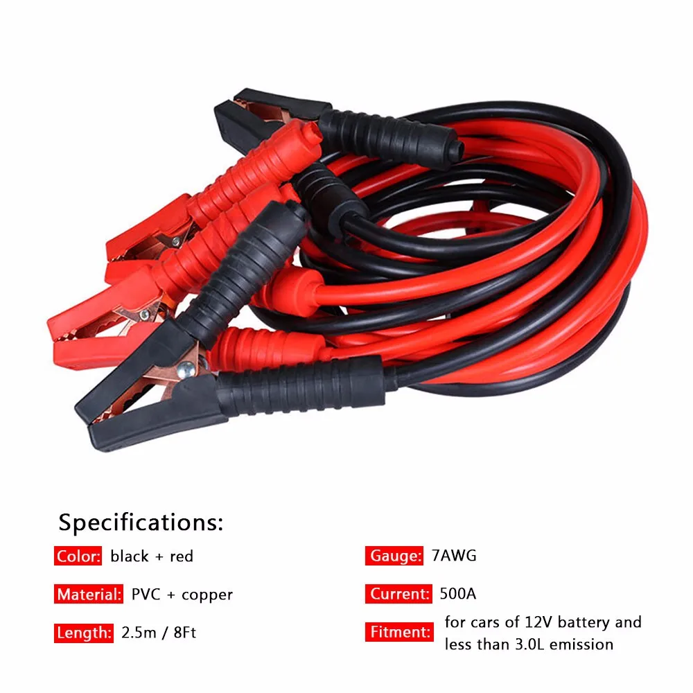 500a 7 Gauge Heavy Duty Car Battery Booster Cables Jumper Cable Clamps