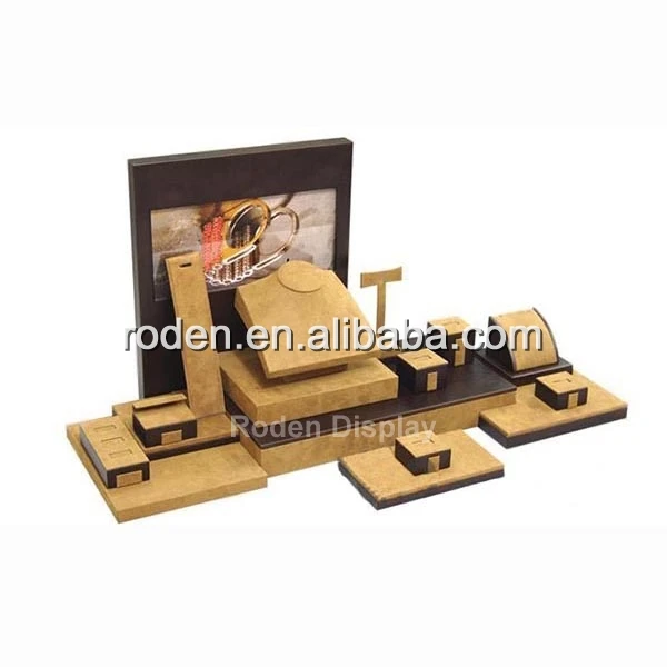 New India Jewelry Display Wooden Suede Jewellery Window Set New India Jewelry Display Wooden Suede Jewellery Window Set