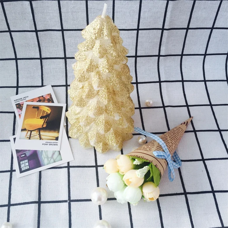 Christmas tree shape glitter home decoration art craft pillar candles