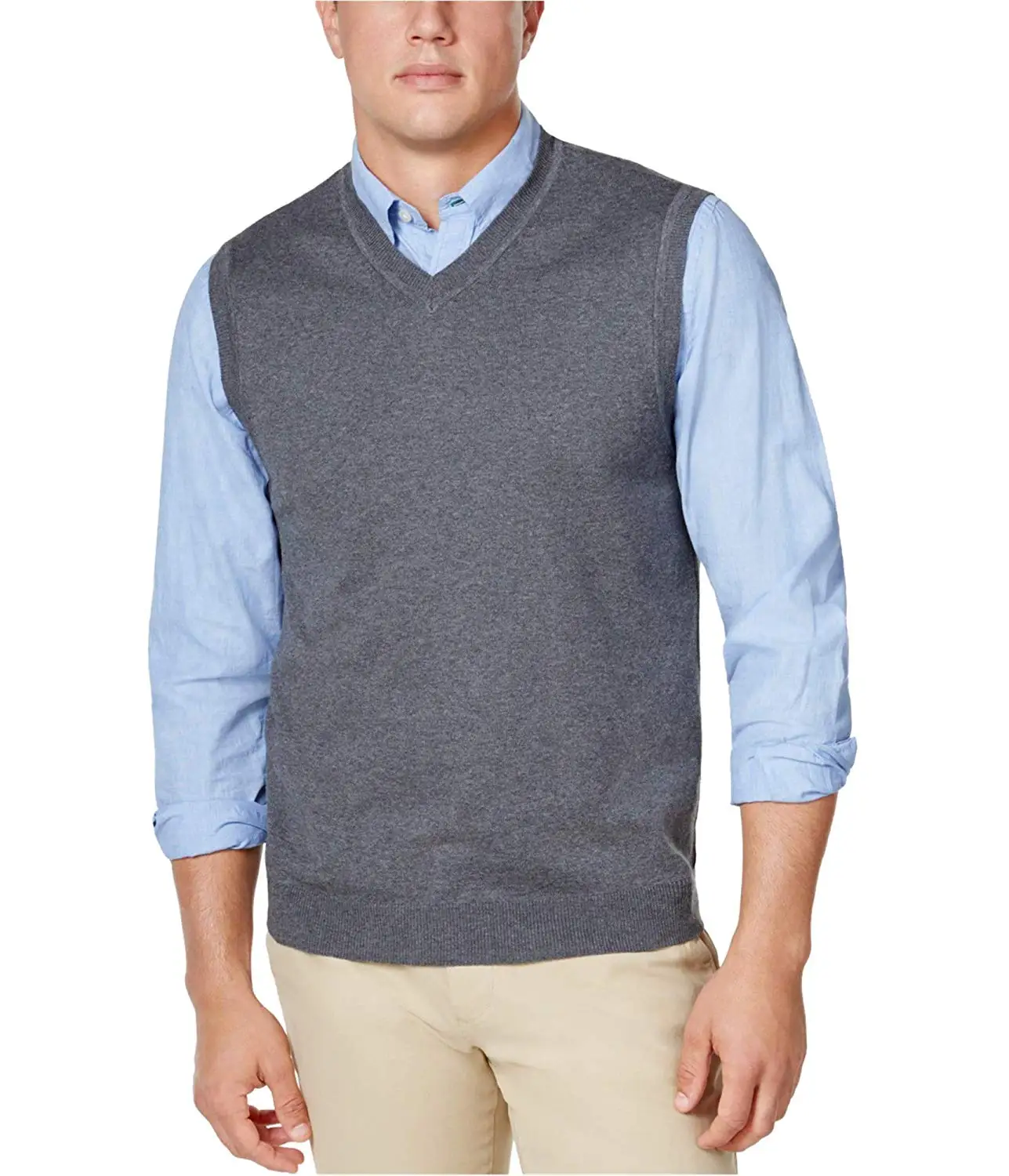 Colygamala Mens Casual V-Neck Cable Knit Cashmere Sweater Vest with Front Button Khaki Sleeveless Vest