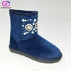Beautiful Blue Warm Fake Fur Cotton Fabric Flash Winter Half Snow Boots