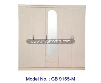 Wood Large Almirah Closet With Mirror Design 5 Door Wardrobe Mdf