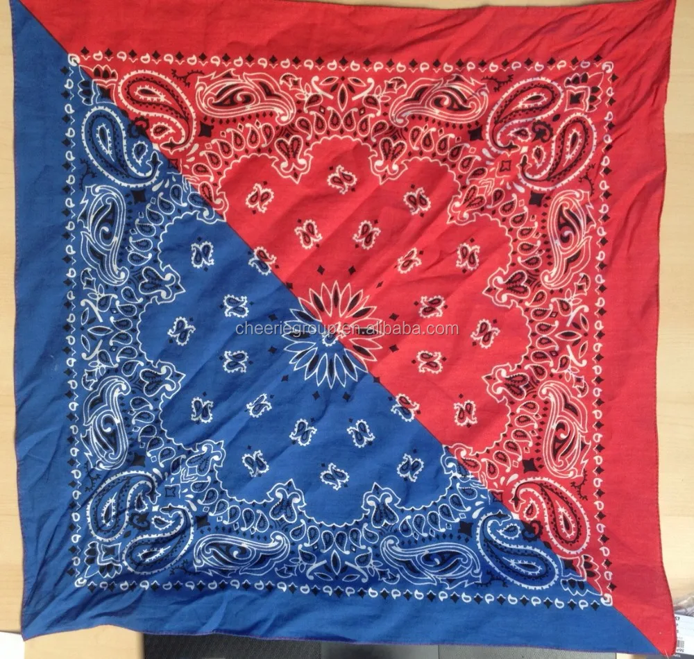 Red And Blue Mixed Colour Cheap Cotton Paisley Bandana For Men 55*55cm