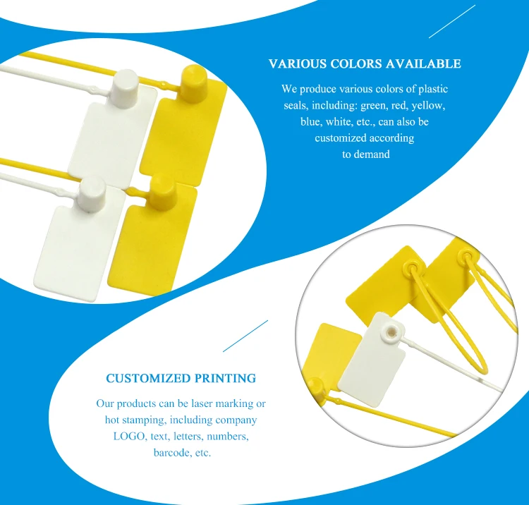 MA - PS 6032Airline security tamper proof Adjustable length PP plastic seals with logo and number for luggage