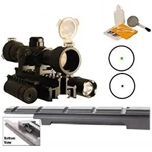 Ultimate Arms Gear Enfield Rifle Scope Sight Model .303 NO.1 MK3 Weaver Picatinny Rail Mount + "CQB" Illuminated Red & Green Dot Scope + Flashlight Light + Laser + Tri Weaver Picatinny Rail See Thru Mount- Includes Pressure Switches, Rings, Batteries, Flip Up Lens Caps & Lens Cleaning Kit - Combo