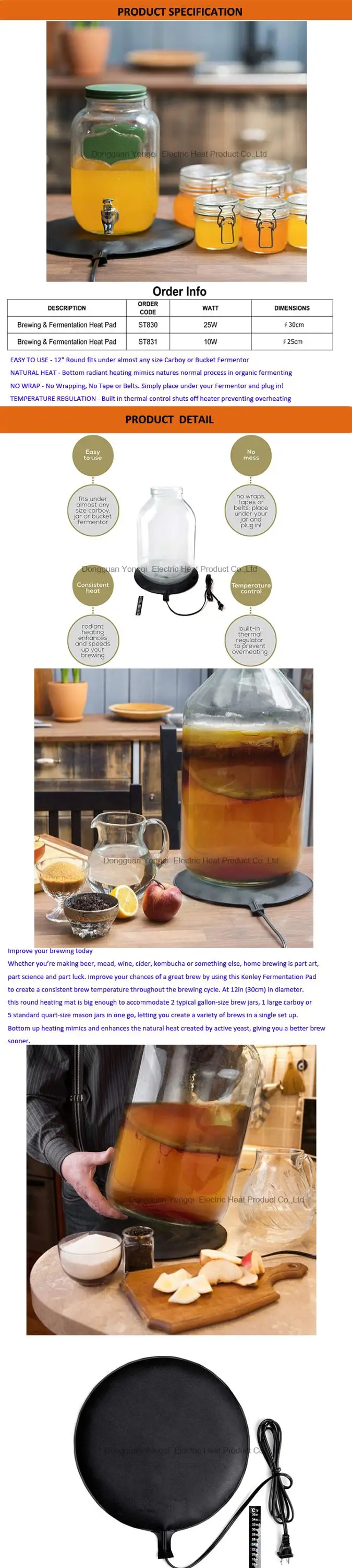 Fermentation Carboy Heater Kombucha Heating Pad 12" Buy Brewing