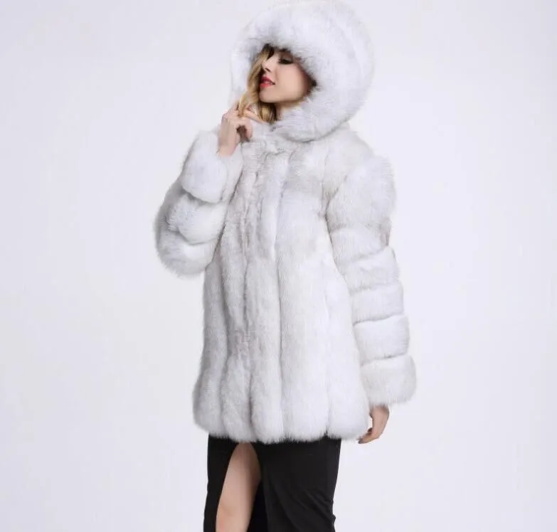 Wholesaler Long Chinchilla Fur Coat Hooded Plus Size White Black For ...