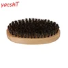 Yaeshii practical oval shape men boar hair bristle facial beard mustache brush hard round wood handle face message comb