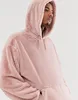 mens oversized hoodie in faux fur in pink and navy