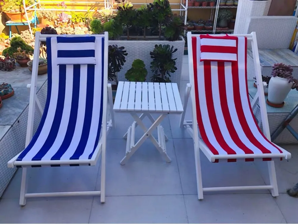 条纹折叠沙滩椅折叠斜倚沙滩椅与枕头