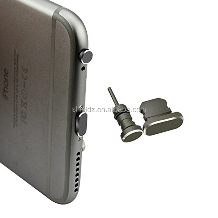 Premium Metal Alloy 3.5mm Earphone Plug Anti Dust Plugs for iPhone, Black Charging Port Plug For iPhone 7/8/X Compatible Case