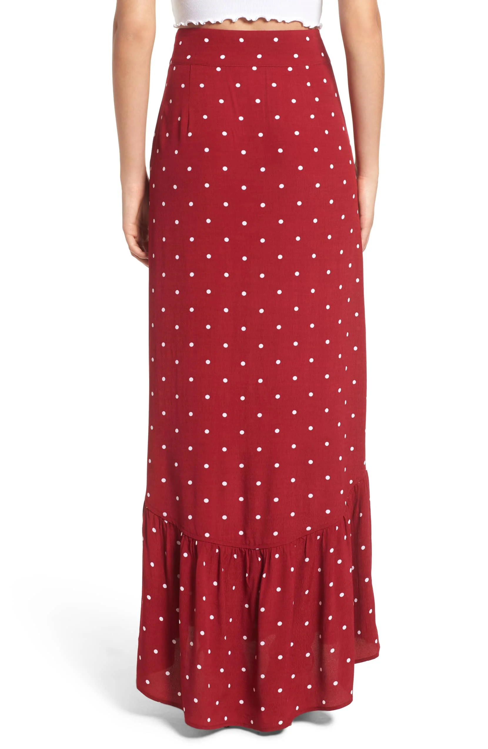 Button Front Ruffle Polka Dot Maxi Skirt Red Buy Maxi Skirt Long,Long