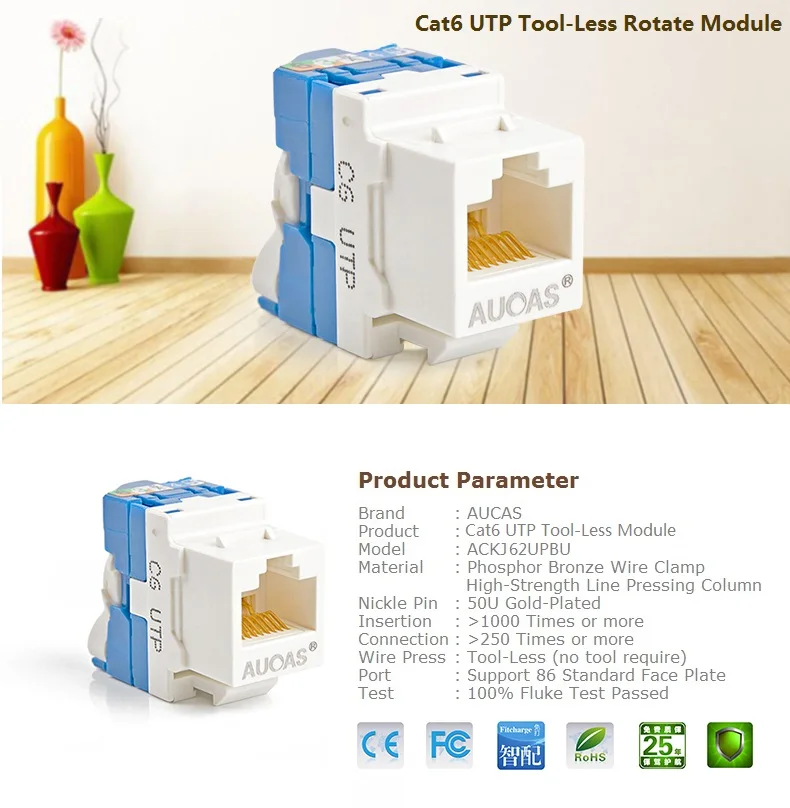 Cat6 UTP RJ45 Rotate Tool-less Keystone Jack Connector Module