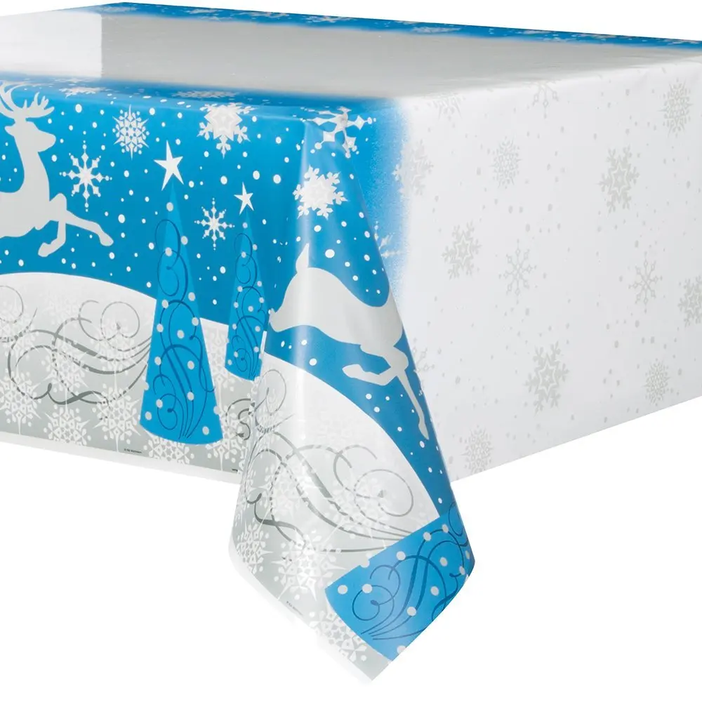 Christmas Backed Table Cloth Silver Cloth With Snowflake Design 52 x 70