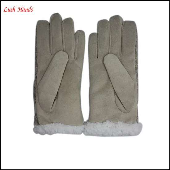 2016 Hot Selling Ladies Classical Suede beautiful Leather Gloves with bow