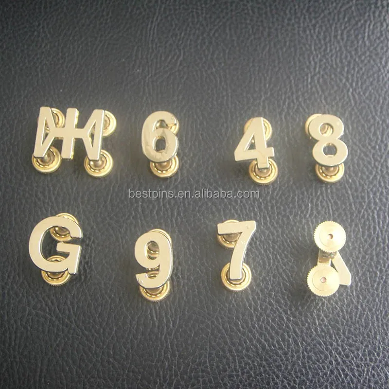 Wholesale Souvneir Gold Number Letter Shaped Lapel Pin Badges With