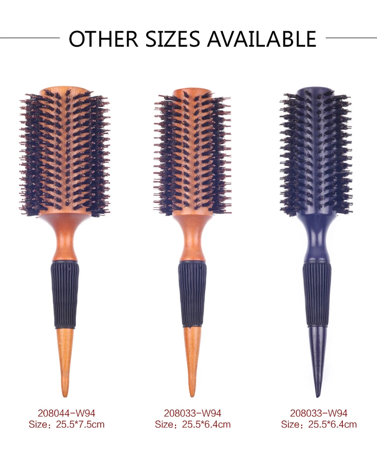 EUREKA 28033-W94-B Professional Boar Bristle Nylon Pins Round Brush Wooden Hair Brush