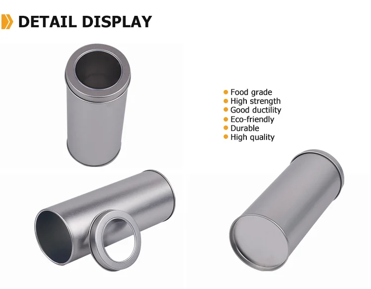 Custom design cylinder silver vintage tea tin cans