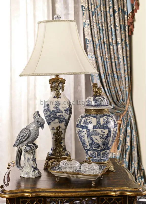 Chinoiserie Blue & White Porcelain Table Lamp,Imitated 