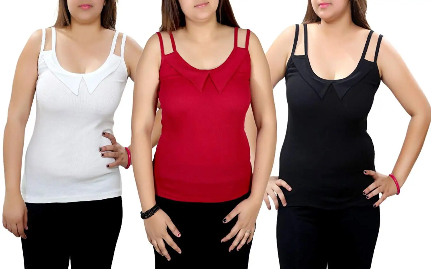 Q-rious Women's Collar Camisoles (Pack Of 3)