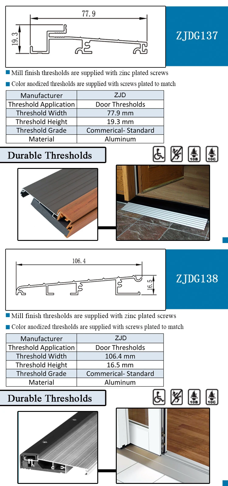 Exterior Door Aluminum Threshold Extension Profiles View