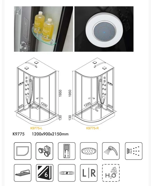 Acrylic material shower tray ,,sliding polished small shower cabin steam shower room Aluminum alloy frame glass shower cabin