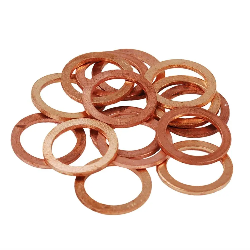 HIFROM 20pcs M16 Copper Washers Flat Ring Sump Plug Oil Seal Gasket Sealing Fitting Washers