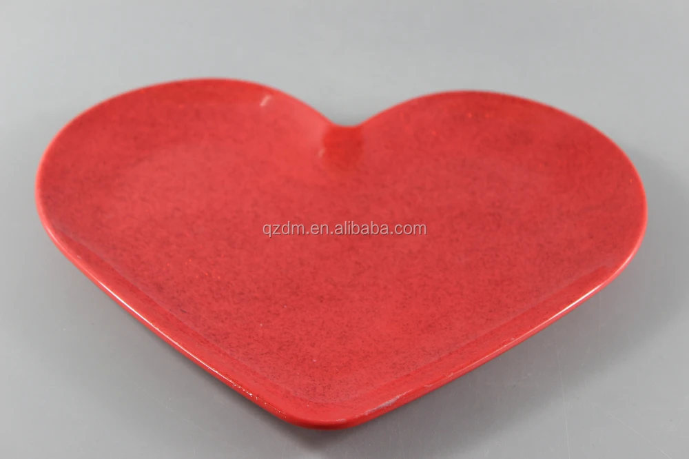Shinning Red Melamine Heart Plate,Heart Shape Plastic Plate