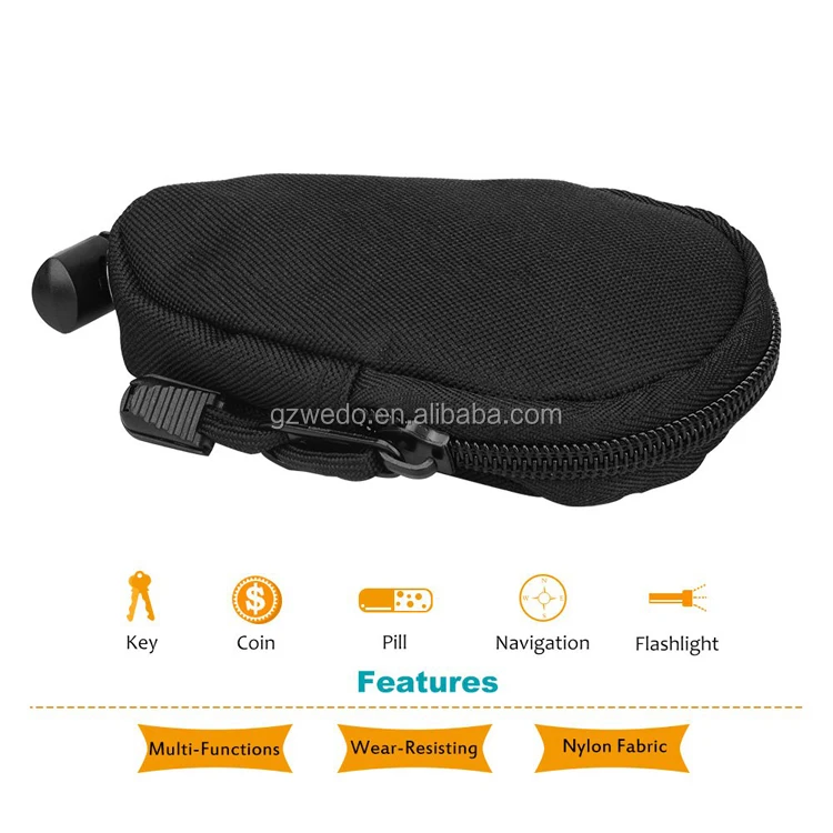 GEZICHTA Nylon Mini Outdoor EDC Carrying Bag,Portable Travel Coins Purse Change Wallet Key Pouch with Inner Stainless Key Ring 