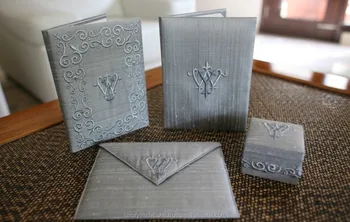Grey Silk Wedding Embroidered Invitation Folio Luxury Grey Silk Wedding Embroidered Invitation Folio