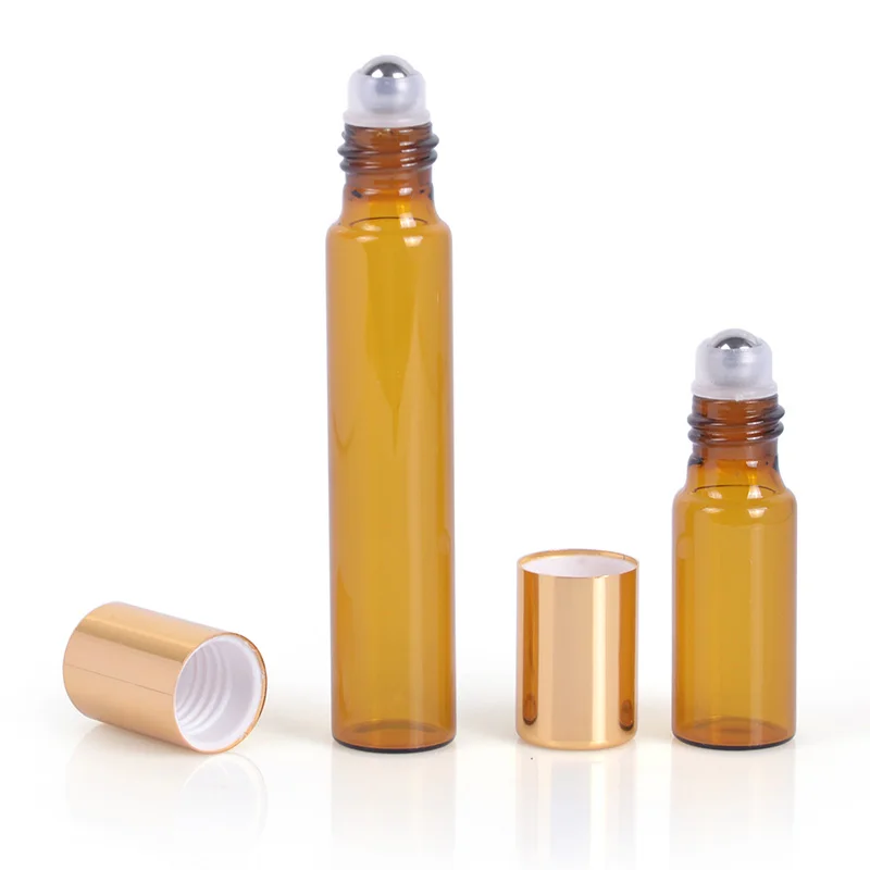 Mub 5ml & 10ml Amber Roll On Glass Bottles Empty Stainless Steel Roller ...