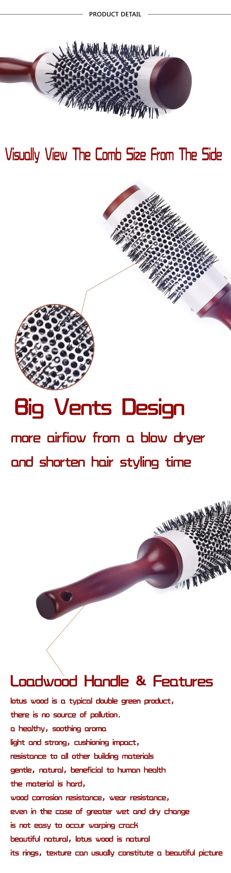 EUREKA C9516W-13-BR Professional Aluminum Tube With Boar Bristle And Nylon Pins Hair Brush Salon Round Hair Brush