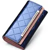 2019 new lattice design tri-folded original genuine cow leather wallet large capacity hand purse for ladies