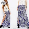 Maxi Skirt With Front Splits In Festival Boho Paisley Printed