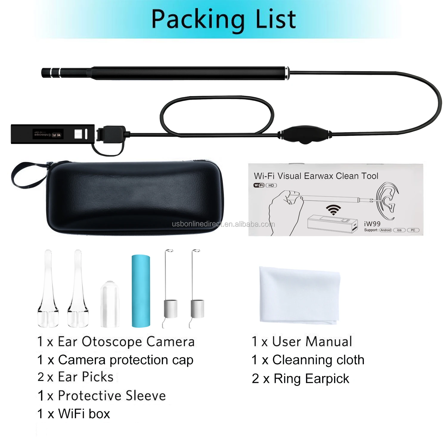 5.5mm Wireless Wifi Ear Endoscope Video Hd 720p Otoscope Digital