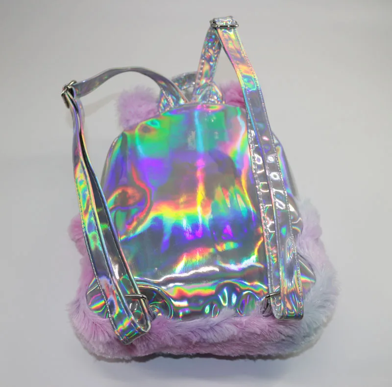 fluffy rainbow backpack