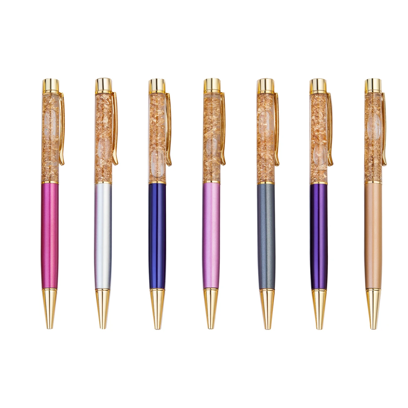 Gold Foil Metal Ball Pen Floating Golden Flakes Metal Crystal Ball Pen